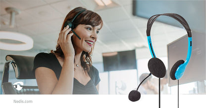 Nedis PC Headset | On-Ear | Stereo | 2x 3.5 mm | Fold-Away Microphone | Blue