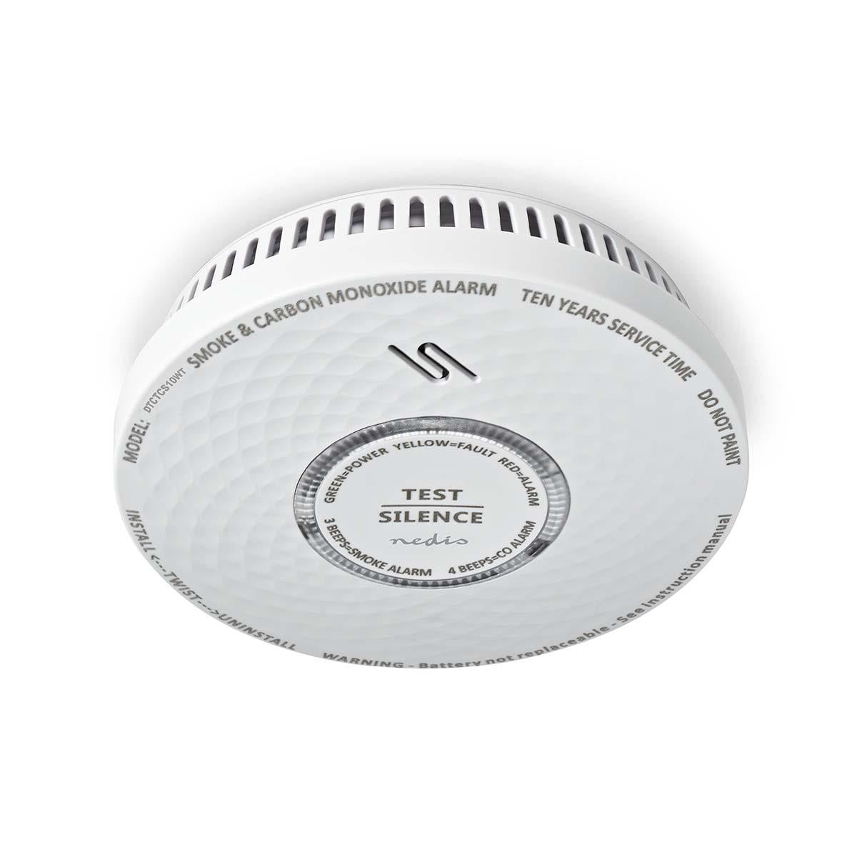 Nedis Smoke & Carbon Monoxide Alarm | Battery Powered | Battery life up to: 10 year | EN 14604 | With test button | 85 dB | ABS | White