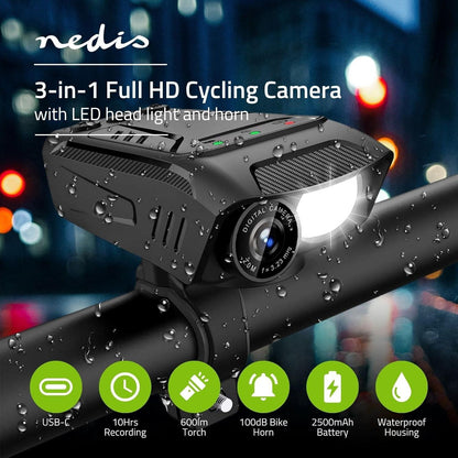 Nedis Cycling Camera | 1080p@30fps | 2 MPixel | 600 min | 70 ° | 300 min | Mounts included | Black