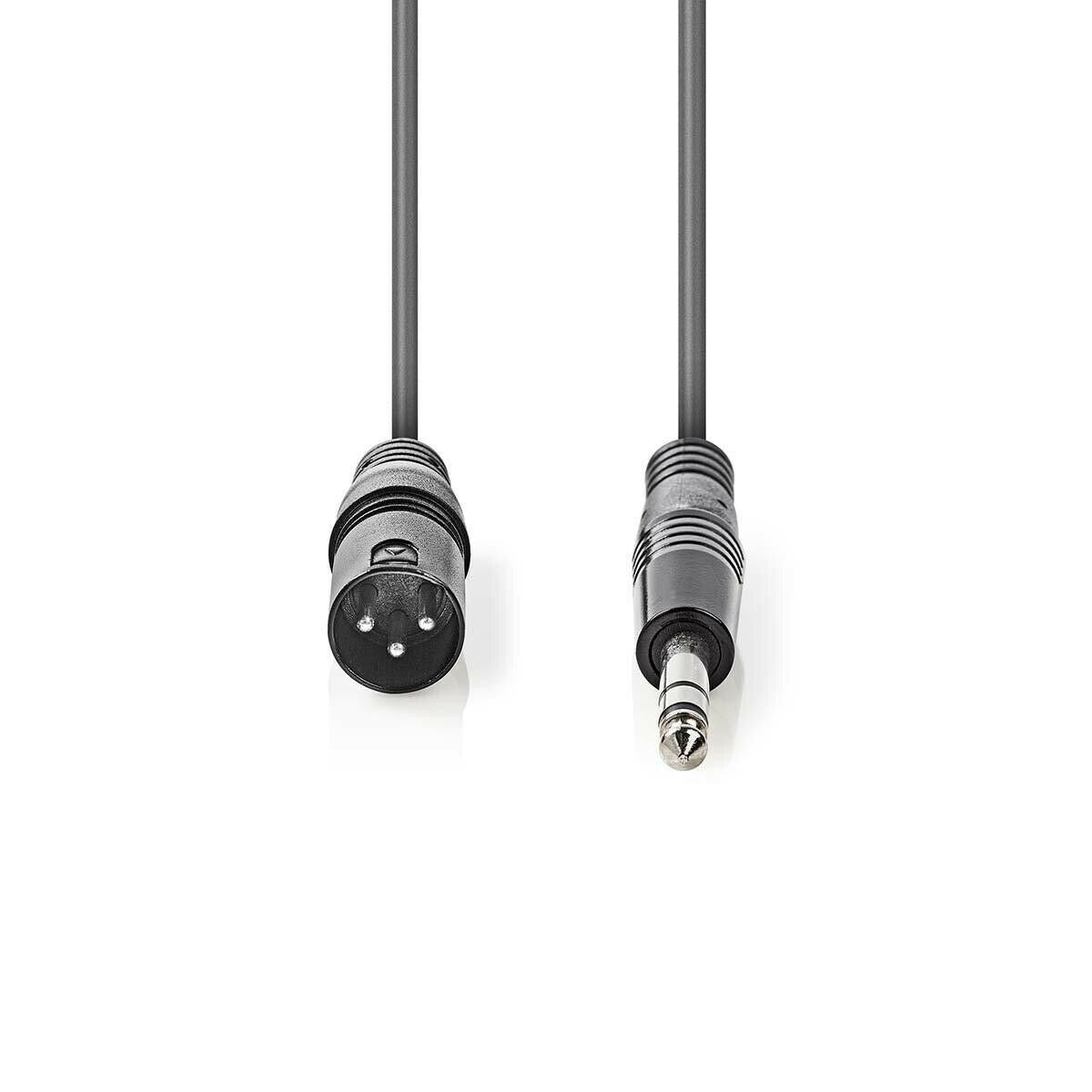 Nedis Balanced Audio Cable | XLR 3-Pin Male | 6.35 mm Male | Nickel Plated | 5.00 m | Round | PVC | Dark Grey | Carton Sleeve
