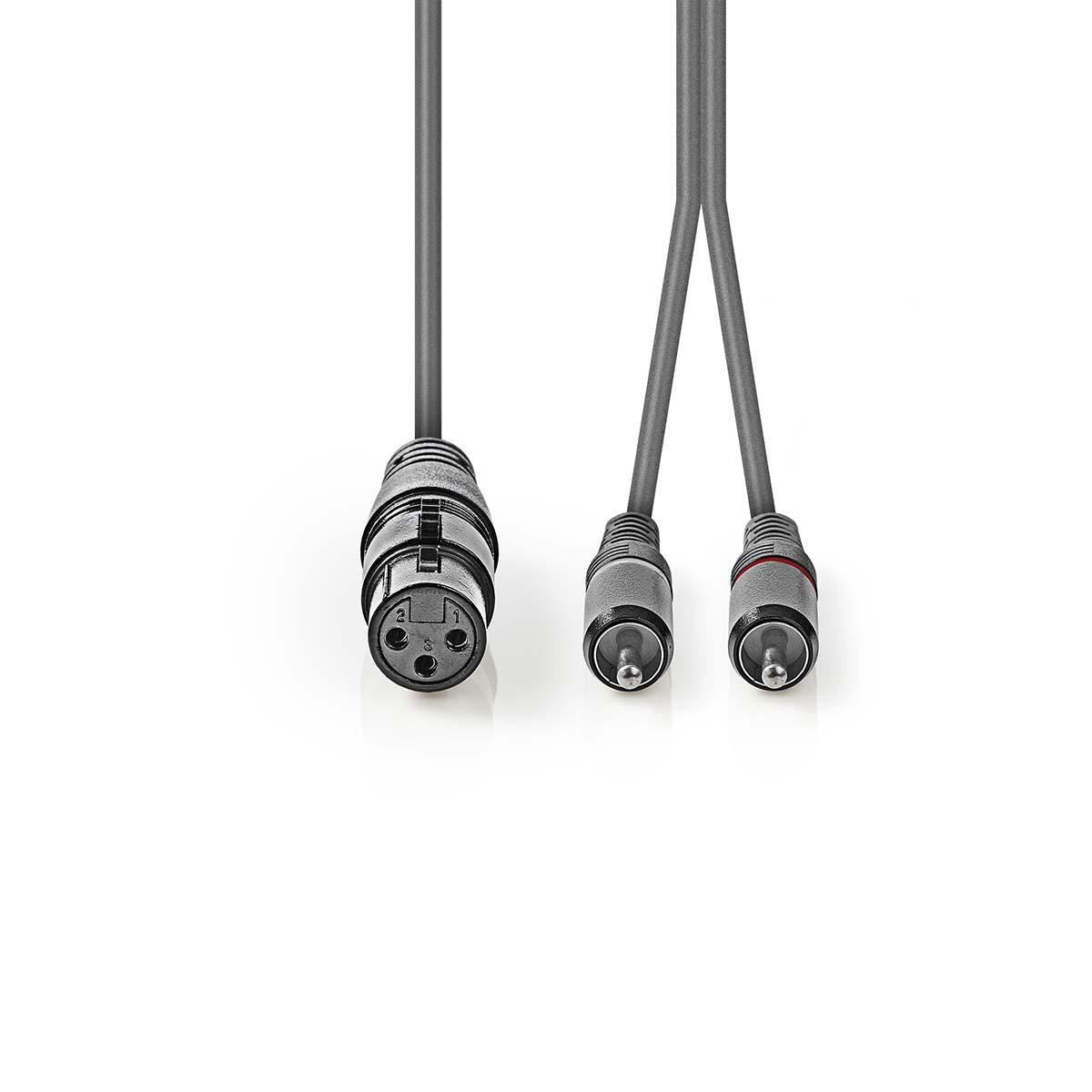 Nedis Balanced Audio Cable | XLR 3-Pin Female | 2x RCA Male | Nickel Plated | 1.50 m | Round | PVC | Dark Grey | Carton Sleeve