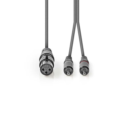 Nedis Balanced Audio Cable | XLR 3-Pin Female | 2x RCA Male | Nickel Plated | 1.50 m | Round | PVC | Dark Grey | Carton Sleeve