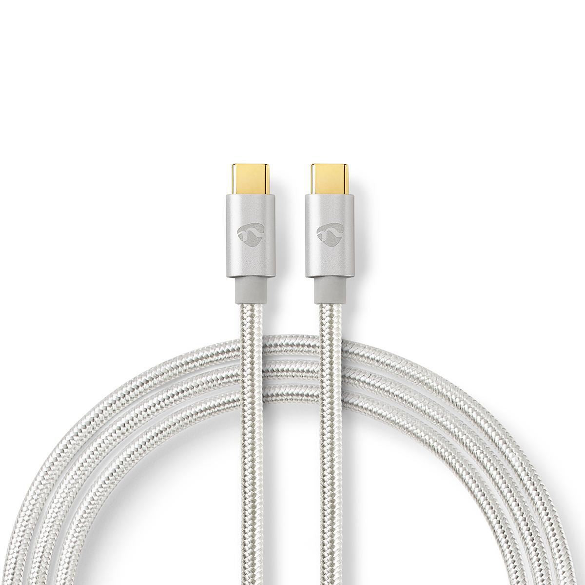 Nedis USB Cable | USB 3.2 Gen 2 | USB-C™ Male | USB-C™ Male | 100 W | 4K@60Hz | 10 Gbps | Gold Plated | 1.00 m | Round | Braided / Nylon | Aluminium | Cover Window Box