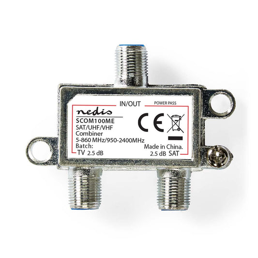 Nedis Satellite Combiner | 5-862 MHz | 950-2400 MHz | 75 Ohm | Power pass | Zinc | Silver