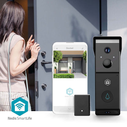 Nedis SmartLife Video Doorbell | Wi-Fi | Battery Powered | Full HD 1080p | Cloud Storage (optional) / microSD (not included) | IP54 | With motion sensor | Night vision | Black