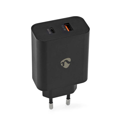 Nedis Wall Charger | 65 W | Quick charge feature | 2.0 / 2.25 / 3.25 A | Number of outputs: 2 | USB-A / USB-C™ | Automatic Voltage Selection | Black