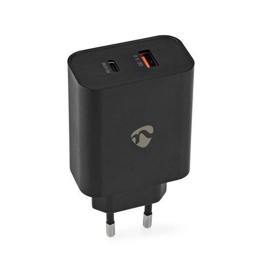 Nedis Wall Charger | 65 W | Quick charge feature | 2.0 / 2.25 / 3.25 A | Number of outputs: 2 | USB-A / USB-C™ | Automatic Voltage Selection | Black
