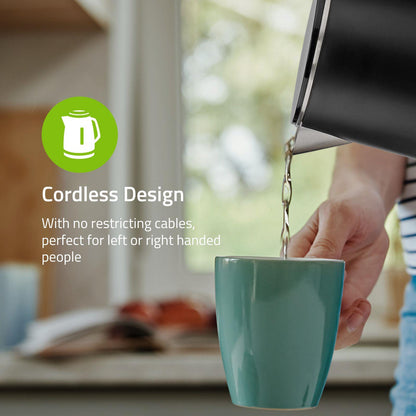 Nedis Electric Kettle | 1.0 l | Plastic | Black | Rotatable 360 degrees | Concealed heating element | Strix® controller | Boil-dry protection