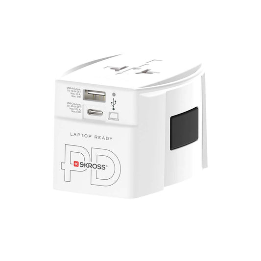 Skross SKR1302976 | Travel Adapter 2-pole world travel adapter with integrated Dual USB Charger (1x USB C & 1 x USB) 65 Watt Power Delivery