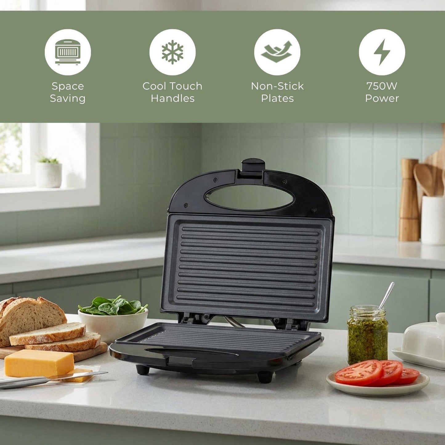 MELISSA Sandwich Maker with Grill Plate | 750 Watt  | Black