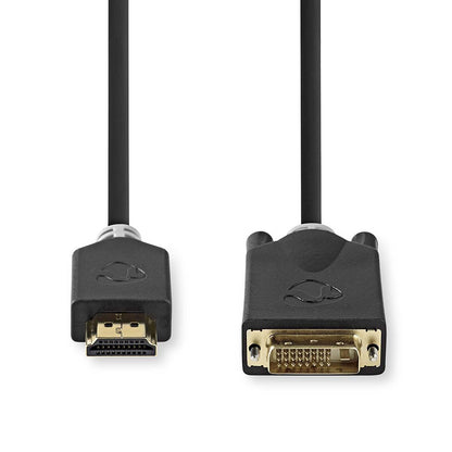 Nedis HDMI™ Cable | HDMI™ Connector | DVI-D 24+1-Pin Male | 1080p | Gold Plated | 2.00 m | Straight | PVC | Anthracite | Window Box with Euro Lock