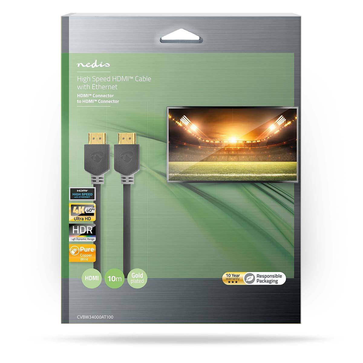 Nedis High Speed HDMI™ Cable with Ethernet | HDMI™ Connector | HDMI™ Connector | 4K@60Hz | ARC | 18 Gbps | 10.0 m | Round | PVC | Anthracite | Box