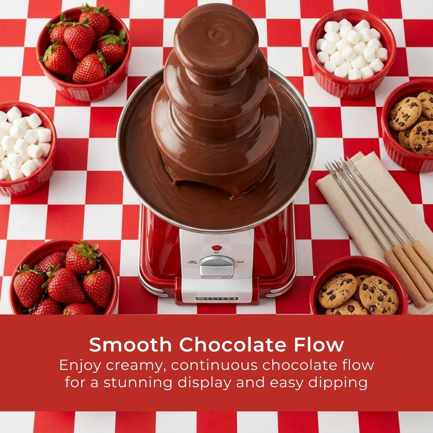 MELISSA Chocolate Fontain | 90 W | 32cm height | 3 Tiers | Red / White