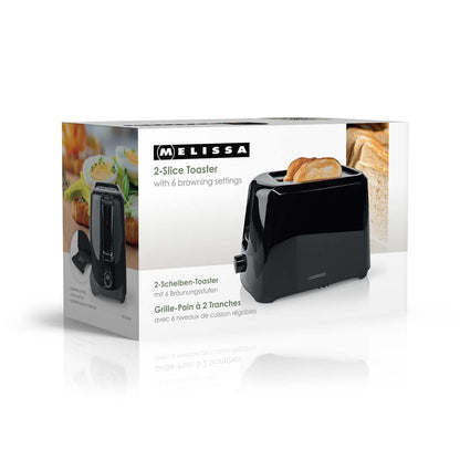 MELISSA 16140149 | Toaster | 2 Slots | 700 W | 6 Browning levels | Removable crumb tray | Cancel function | Black