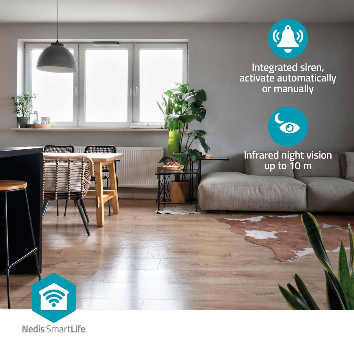 Nedis SmartLife Indoor Camera | Wi-Fi | 3MP Full HD 1296p | Cloud Storage (optional) / microSD (not included) / Onvif | With motion sensor | Night vision | White
