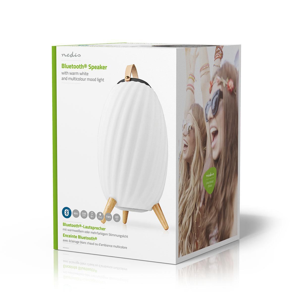 Nedis Bluetooth® Speaker with Mood Light | 6 hrs | Ambiance Design | 60 W | Mono | RGB / Warm White | IPX5 | Linkable | Grey / White