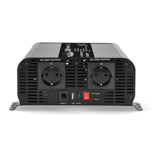 Nedis Power Inverter Pure Sine Wave | Input voltage: 12 V DC | Device power output connection(s): Type F (CEE 7/3) / USB-A / USB-C™ | 230 V AC 50 Hz | 2000 W | Peak power output: 4000 W | Screw Terminal | Pure Sine Wave | Fuse | Black