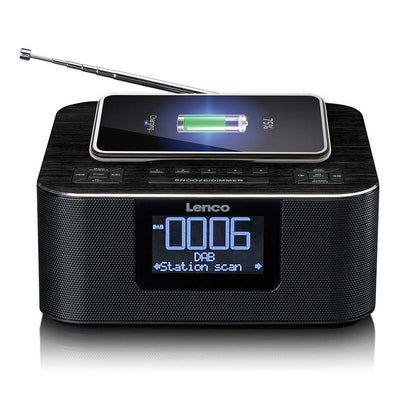 Lenco CR-650BK | DAB+ FM Clock Radio | USB | Qi Wireless Smartphone Charging | Black