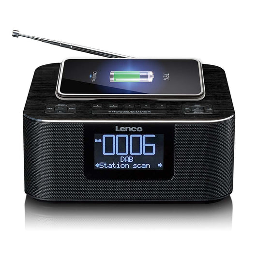 Lenco CR-650BK | DAB+ FM Clock Radio | USB | Qi Wireless Smartphone Charging | Black