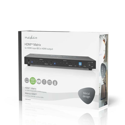 Nedis HDMI™ Matrix Switch | 4 x 2 port(s) | 4x HDMI™ Input | 2x 3.5 mm / 2x HDMI™ Output / 2x TosLink | 4K@60Hz | 18 Gbps | Remote controlled | Metal | Anthracite