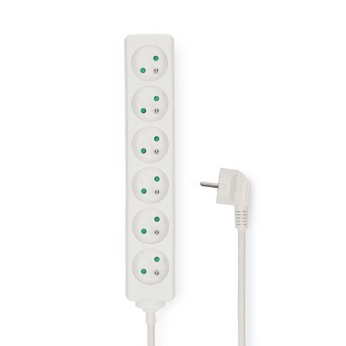 Nedis Extension Socket | Type E (CEE 7/6) | 6-Way | 1.50 m | 3680 W | 16 A | Kind of grounding: Pin Earth | 230 V AC 50/60 Hz | Socket angle: 45 ° | H05VV-F 3G1.5mm² | White