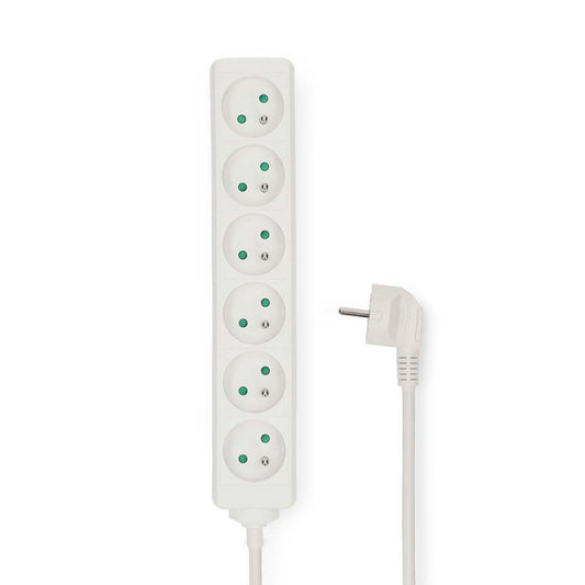 Nedis Extension Socket | Type E (CEE 7/6) | 6-Way | 1.50 m | 3680 W | 16 A | Kind of grounding: Pin Earth | 230 V AC 50/60 Hz | Socket angle: 45 ° | H05VV-F 3G1.5mm² | White