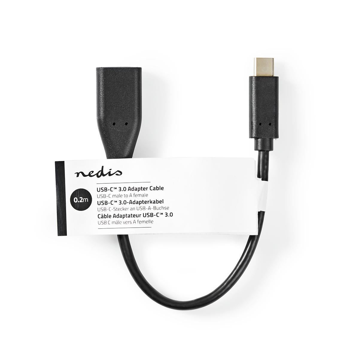 Nedis CCGT61710BK02 | USB-C™ Adapter | USB 3.2 Gen 1 | USB-C™ Male | USB-A Female | 5 Gbps | OTG | 0.20 m | Round | Nickel Plated | PVC | Black | Tag