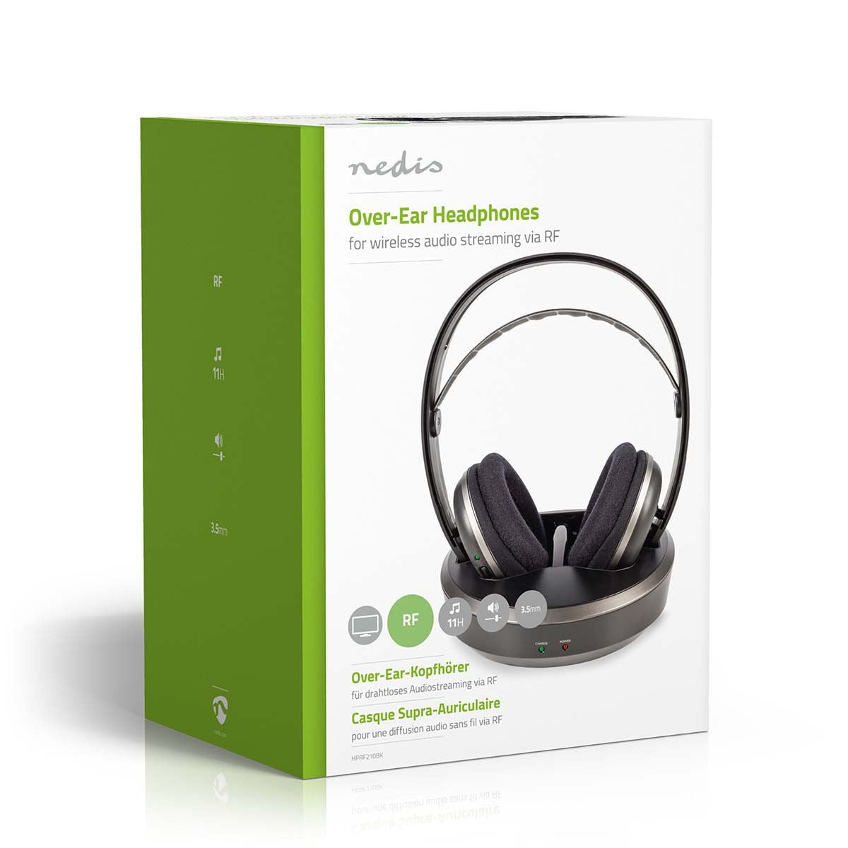 Nedis Wireless TV Headphones | RF | Over-Ear | Maximum battery play time: 11 hrs | 100 m | Digital Audio | Charging dock | Black / Silver