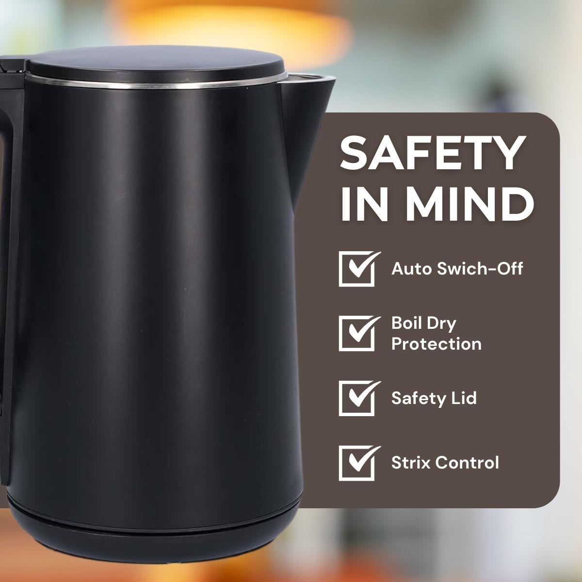 Nedis Electric Kettle | 1.5 l | Plastic | Black | Rotatable 360 degrees | Concealed heating element | Strix® controller | Boil-dry protection