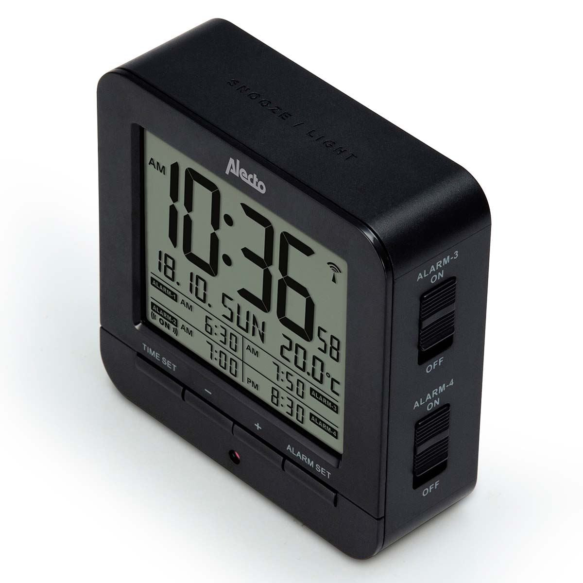 Alecto LCD Alarm Clock | Snooze | 4 Alarm Settings | with Indoor Thermometer | Black