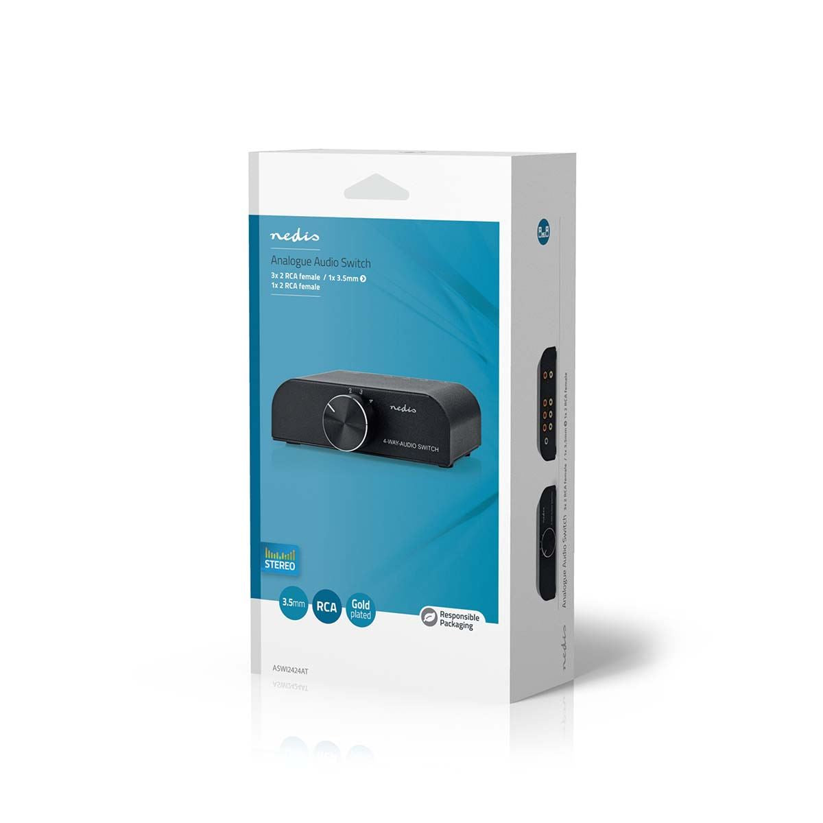 Nedis Analogue Audio Switch | 4 port(s) | Connection input: 1x 3.5 mm Audio Input / 3x (2x RCA Female) | Connection output: 1x (2x RCA Female) | Manual | Metal | Anthracite