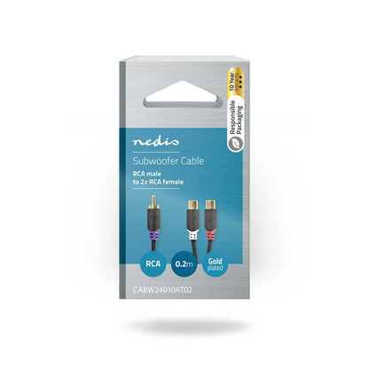 Nedis Subwoofer Cable | RCA Male | 2x RCA Female | Gold Plated | 0.20 m | Round | 4.0 mm | Anthracite | Box