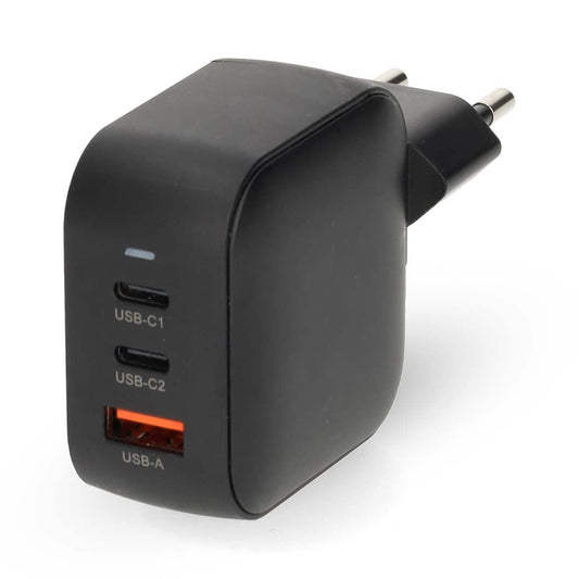 Nedis Wall Charger | 70 W | GaN | PD3.0 | Quick charge feature | 1.5 / 2.25 / 2.5 / 3.0 / 3.5 A | Number of outputs: 3 | USB-A / 2x USB-C™ | Automatic Voltage Selection | Black