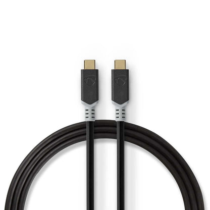 Nedis USB Cable | USB 3.2 Gen 2x2 | USB-C™ Male | USB-C™ Male | 100 W | 4K@60Hz | 20 Gbps | Gold Plated | 1.00 m | Round | PVC | Anthracite | Window Box