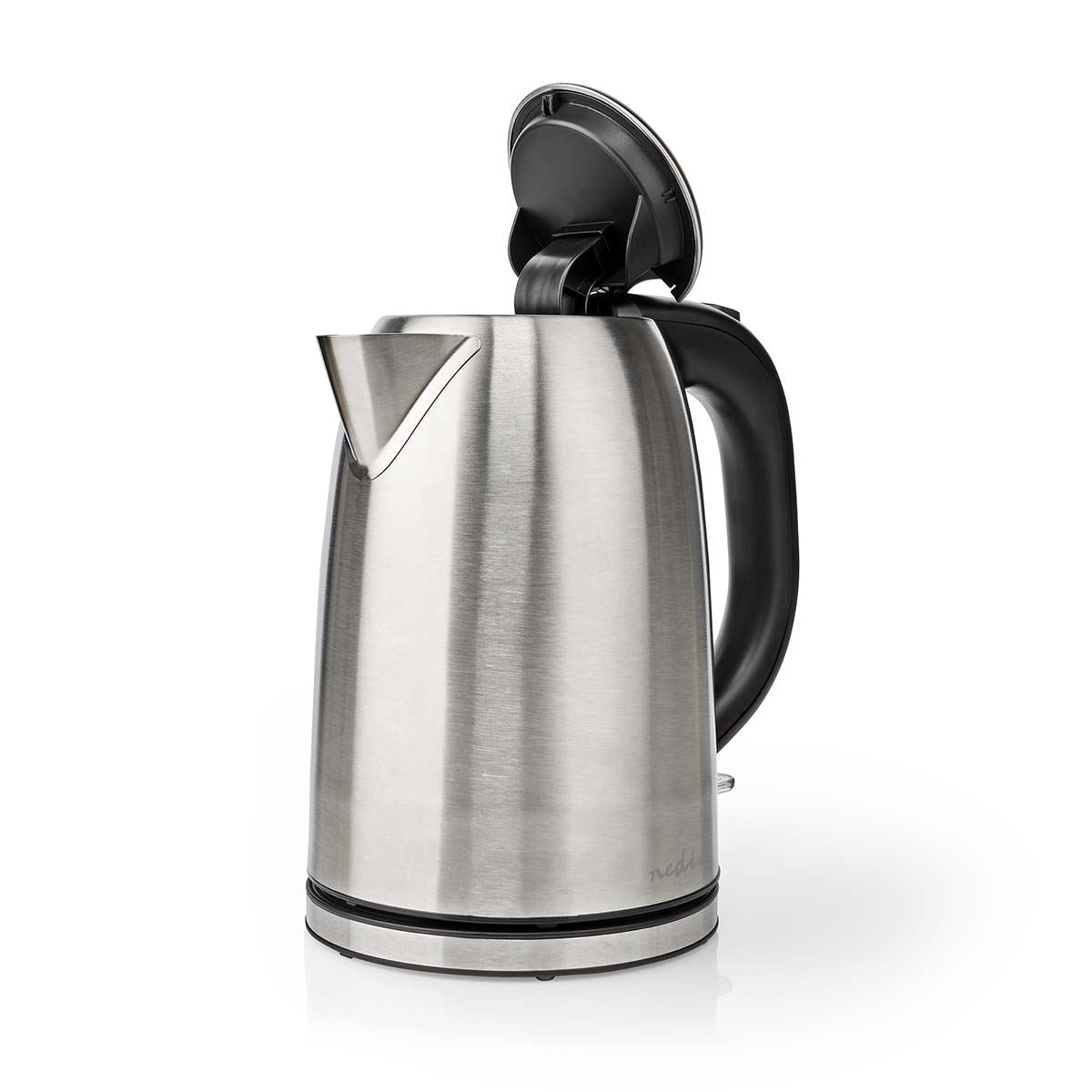 Nedis Electric Kettle | 1.7 l | Stainless Steel | Black / Silver | Rotatable 360 degrees | Concealed heating element | Strix® controller | Boil-dry protection