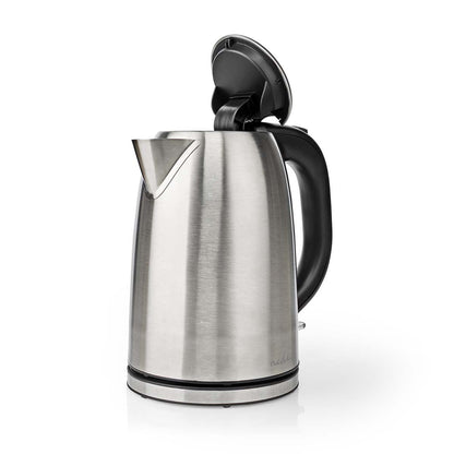 Nedis Electric Kettle | 1.7 l | Stainless Steel | Black / Silver | Rotatable 360 degrees | Concealed heating element | Strix® controller | Boil-dry protection