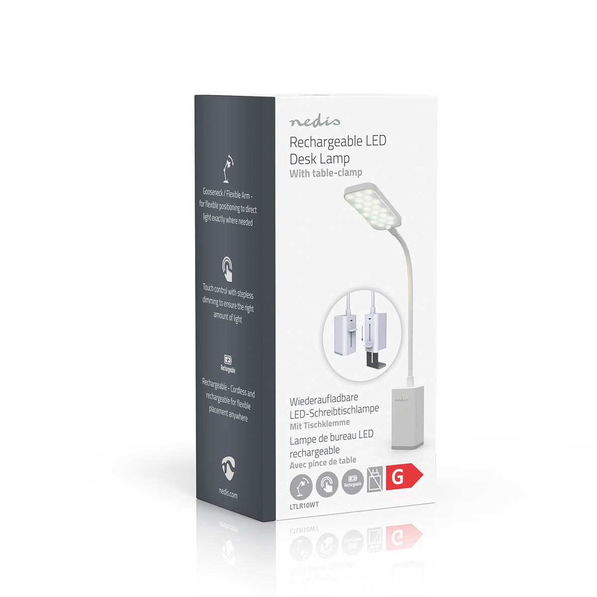 Nedis LTLR10WT | LED Desk Lamp | Dimmable | 1 Light Mode | 90 lm | Rechargeable | Touch Function | White