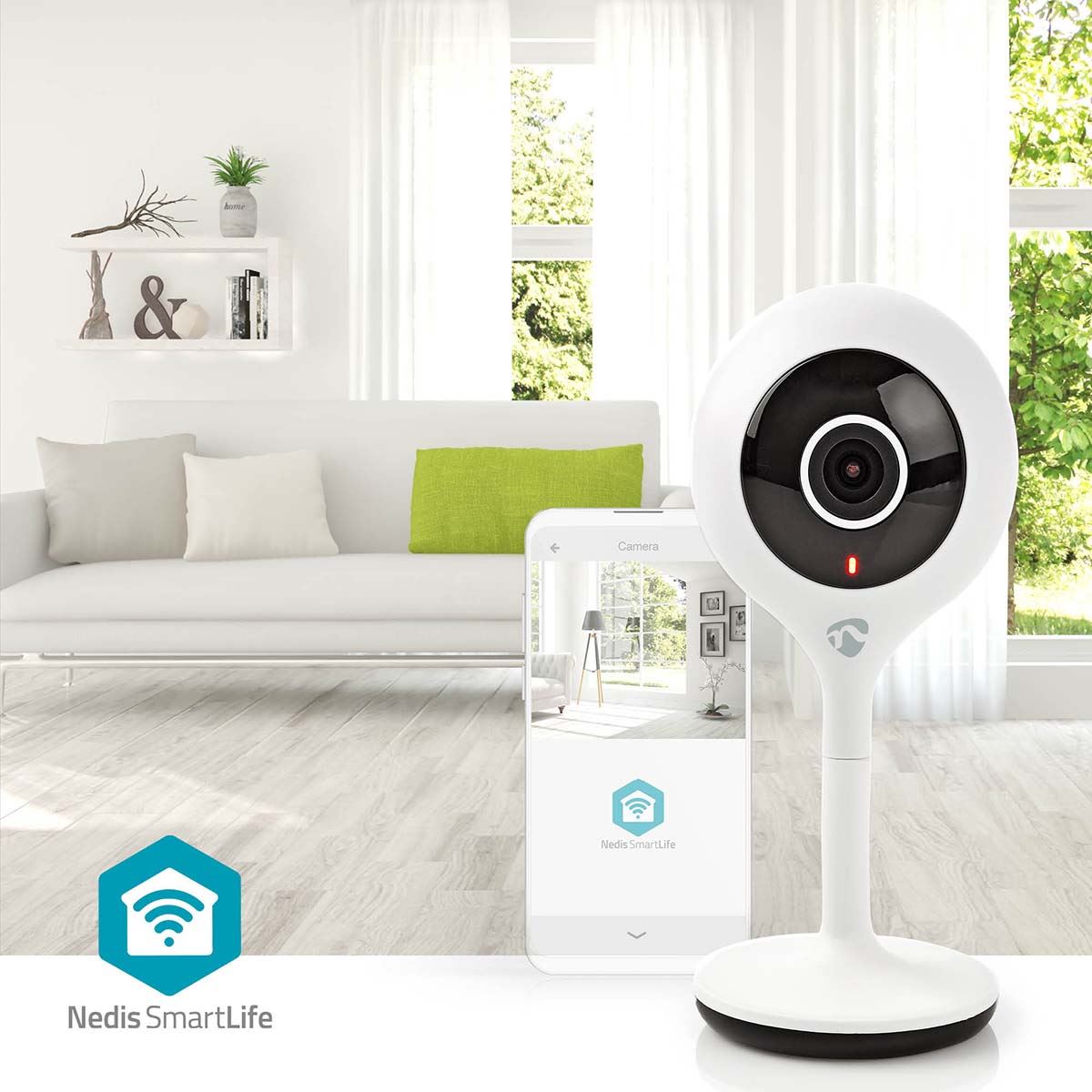 Nedis SmartLife Indoor Camera | Wi-Fi | Full HD 1080p | Cloud Storage (optional) / microSD (not included) | With motion sensor | Night vision | White