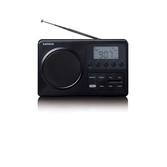 Lenco MPR-035BK | Compact Portable FM Radio with LCD Screen Black