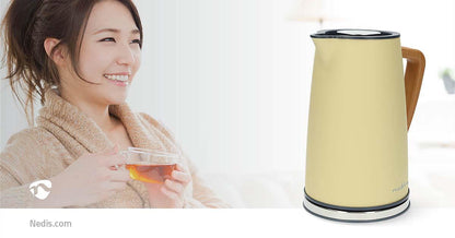 Nedis Electric Kettle | 1.7 l | Soft-Touch | Yellow | Rotatable 360 degrees | Concealed heating element | Strix® controller | Boil-dry protection