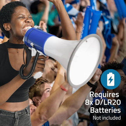 Nedis Megaphone | Maximum range: 1500 m | Maximum Volume control: 120 dB | Detachable Microphone | Built-in siren | Shoulder strap | Blue / White