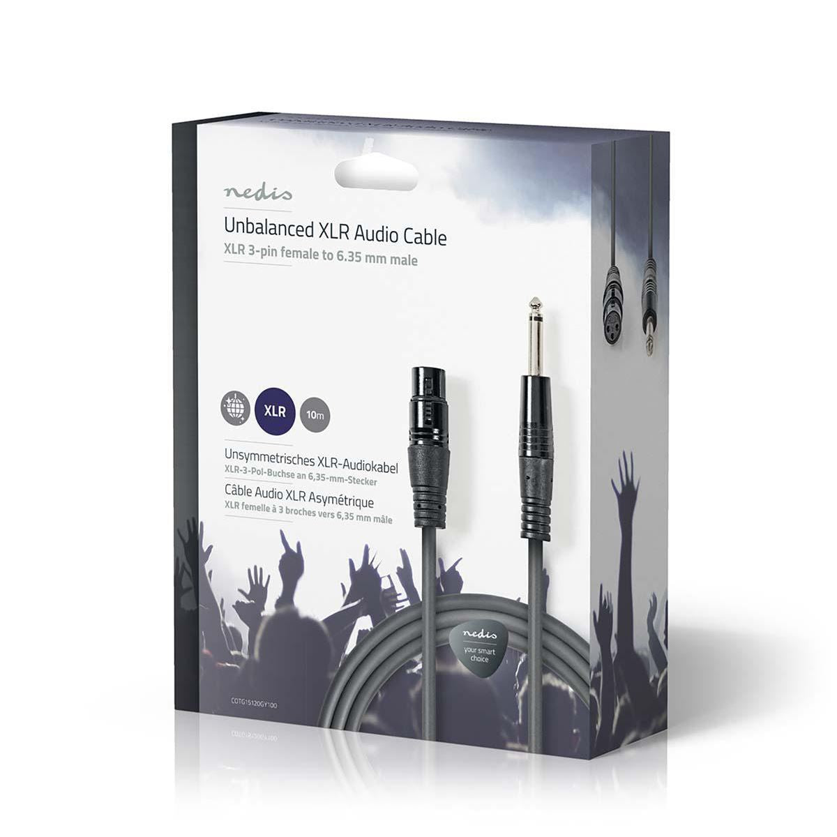 Nedis Unbalanced Audio Cable | XLR 3-Pin Female | 6.35 mm Male | Nickel Plated | 10.0 m | Round | PVC | Dark Grey | Gift Box