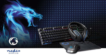 Nedis Gaming Combo Kit | 5-in-1 | Keyboard, Headset, Mouse and Mouse Pad | Black | QWERTY | US Layout