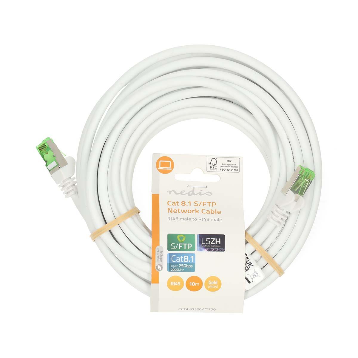 Nedis Cat 8.1 Network Cable | S/FTP | RJ45 Male | RJ45 Male | 10.0 m | Round | LSZH | White | Label | 17.080.999
