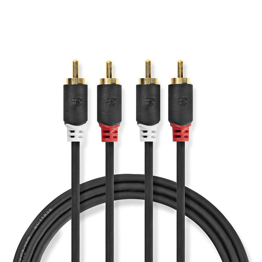 Nedis Stereo Audio Cable | 2x RCA Male | 2x RCA Male | Gold Plated | 0.50 m | Round | Anthracite | Box