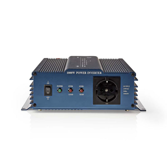 Nedis Power Inverter Pure Sine Wave | Input voltage: 12 V DC | Device power output connection(s): Type F (CEE 7/3) | 230 V AC 50 Hz | 1000 W | Peak power output: 2000 W | Screw Terminal | Pure Sine Wave | Fuse | Blue