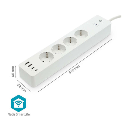 Nedis SmartLife Power Strip | Wi-Fi | 2x USB-A / 2x USB-C™ / 4x plug with earth contact (CEE 7/3) | 16 A | 3680 W | 2.00 m | 0 - 55 °C | Android™ / IOS | White
