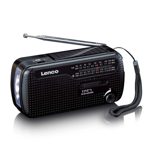 Lenco Portable wind-up Emergency FM Radio, Flashlight and Power bank in one - Black