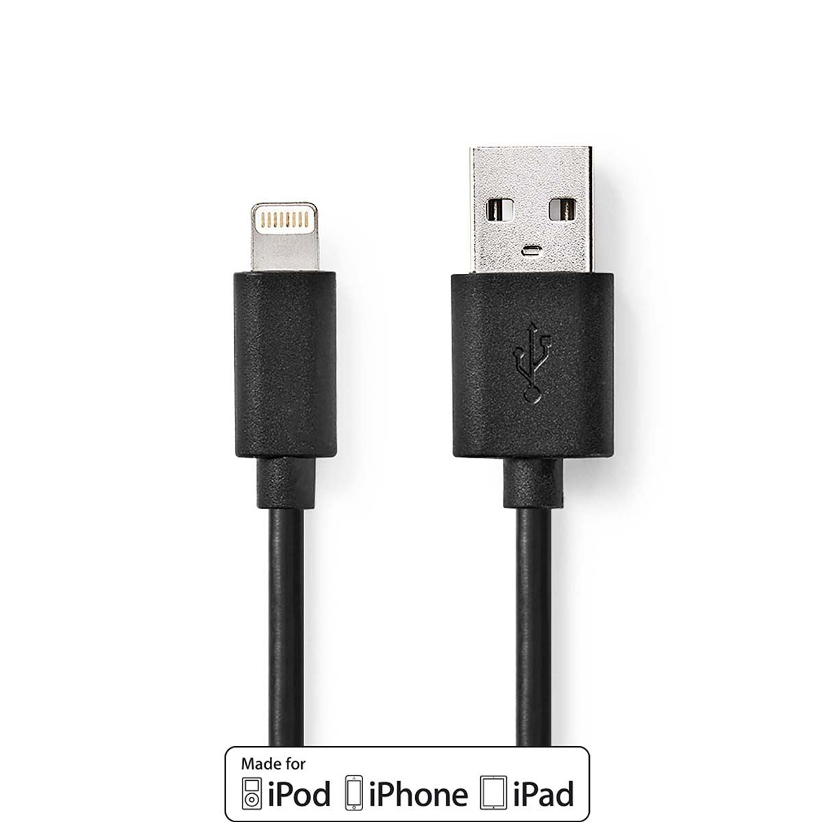 Nedis Lightning Cable | USB 2.0 | Apple Lightning 8-Pin | USB-A Male | 480 Mbps | Nickel Plated | 2.00 m | Round | PVC | Black | Label