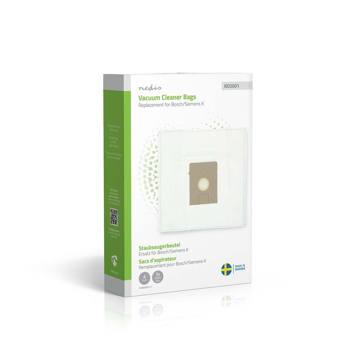 Nedis Vacuum Cleaner Bag | 4 pcs | Synthetic | Most sold for: Bosch / Siemens Arriva - Smiley K | White